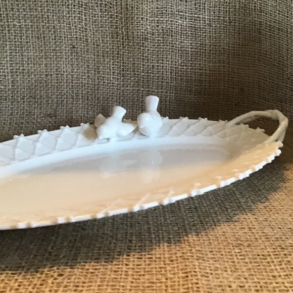 14" Oval Serving China Platter / Serving Plate Victorian Bird - Picture 2 of 7